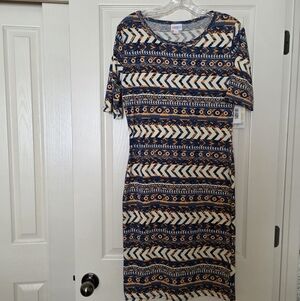 LuLaRoe Julia Dress Geometric Pattern Short Sleeve Size M (NWT)